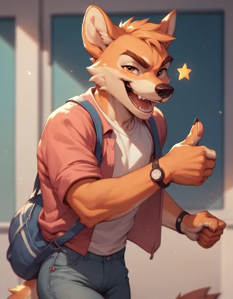 single (anthropomorphic  wolf:1.6),cheerful,thumbs up sign