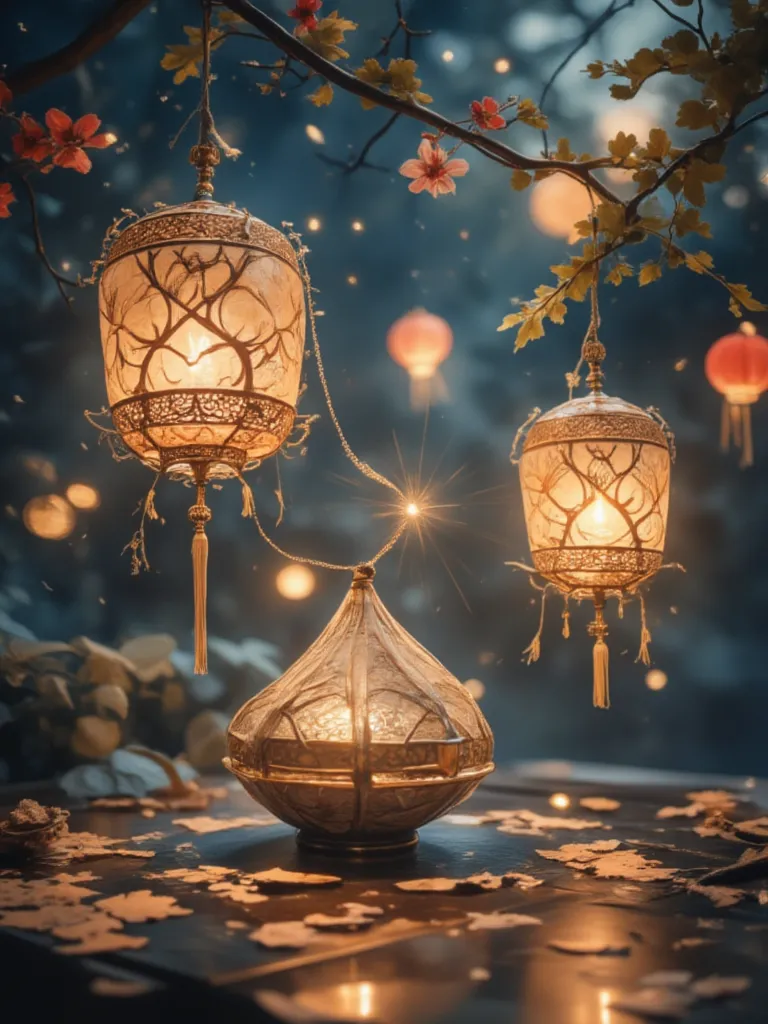 floating lanterns 、fire花、hot、fire、 best quality、masterpiece、 details、  in high resolution