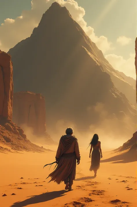  A middle-aged man is walking in the desert with a camel tail and meets a beautiful and sexy woman, thrown behind a mountain 