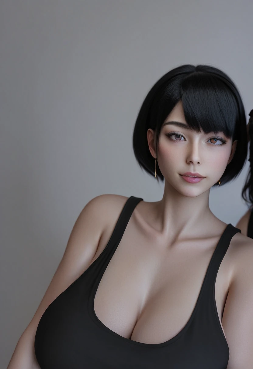 there is women in black dresses posing for a picture, 3 d anime realistic, smooth 3d cg render, photorealistic anime girl render, seductive. highly detailed, hyperrealistic schoolgirl, realistic female faces, realistic face and body hybrid, 3d character re...