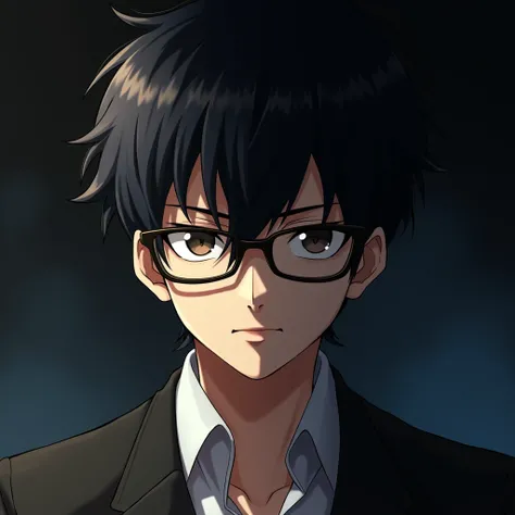 anime boy glasses cool face side shadow black short hair 