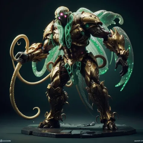 3D rendering, toys, action figures, full body shot, Iod is a fictional deity in the Cthulhu Mythos. Also known as the "Soul Hunter" or "Shining Pursuer", Iod has large compound eyes and rope-like tentacles, a translucent body covered in scales that emits a...