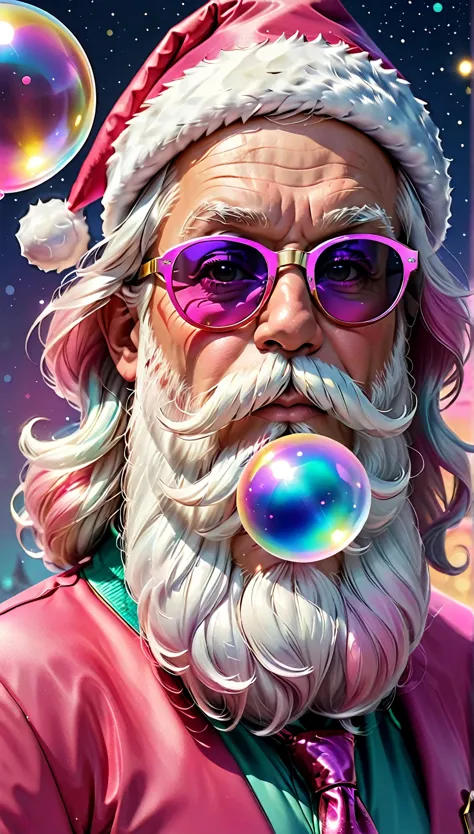 a playful and colorful santa design featuring santa claus with a modern twist. santa's hat and beard are rendered in soft, paste...