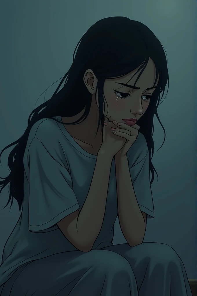 Sad and lost woman in deep thought, Animated version 