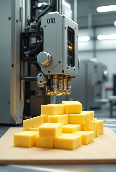 Giant futuristic modern printer printing cheese 