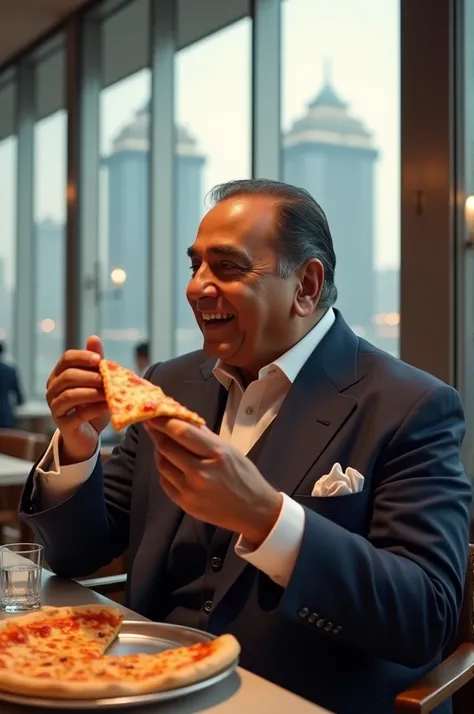 Mukesh Ambani eating Pizza 
