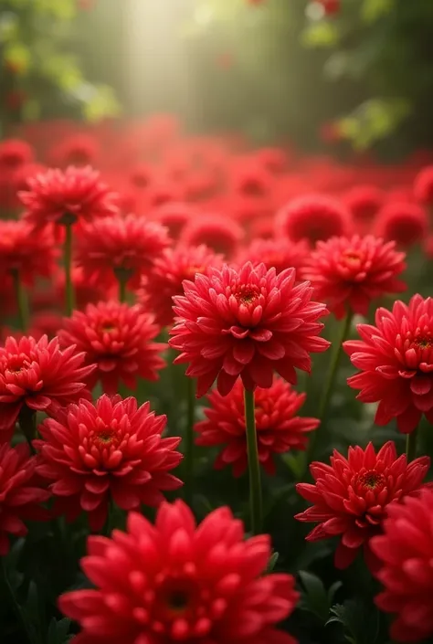 Bright red chrysanthemum garden