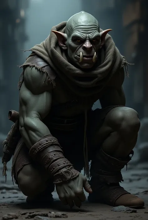 e grey orc rogue hiding his face under a scarf