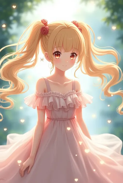  Beautiful Girl、Tsukino Usagi style 、 cute、 twin tails、 super long hair、blonde、 upper body、Long dress、 imaginary、light