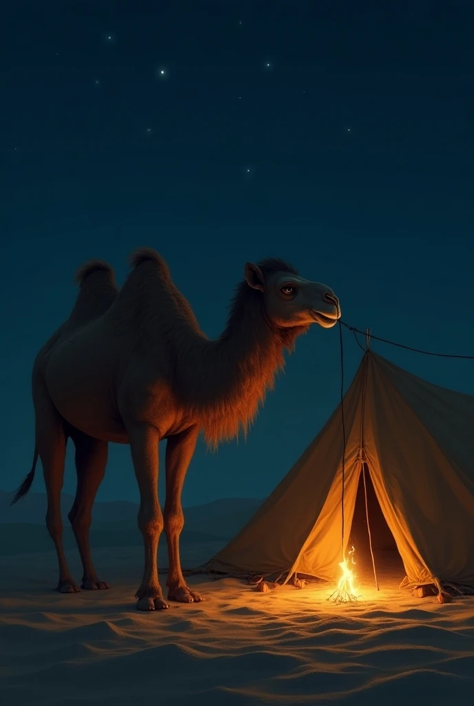 Soon, the camel asked to her master finally camel whole body in tent in  cold night 