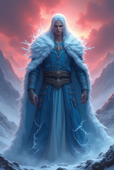 Create a young ice king wizard, To use as Discord users Shadow Man logo, War scenario with blood epic background 