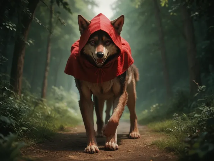 Little Red Riding Hood feeds the wolf