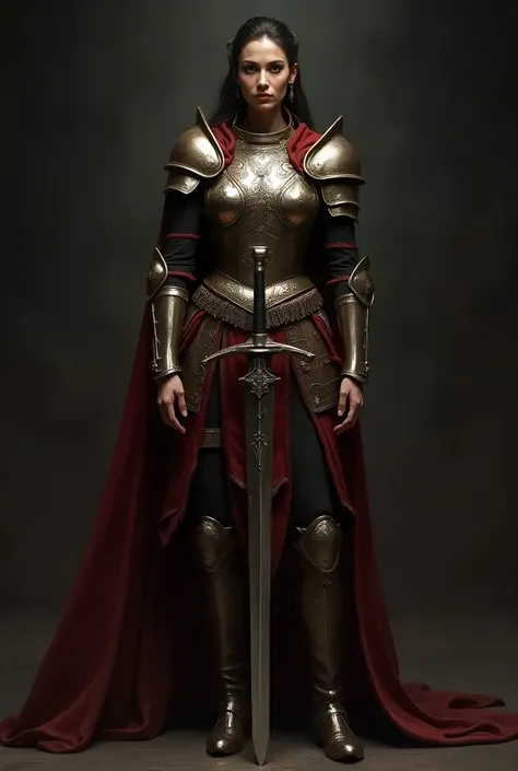  musculoskeletal々Beautiful Mature Woman , wear super ancient plate armor,Black Cape,  wearing a super luxurious Gekkeikan , luxurious clothes suitable for an emperor , Equipped with a sacred sword , Very Cool Beauty 