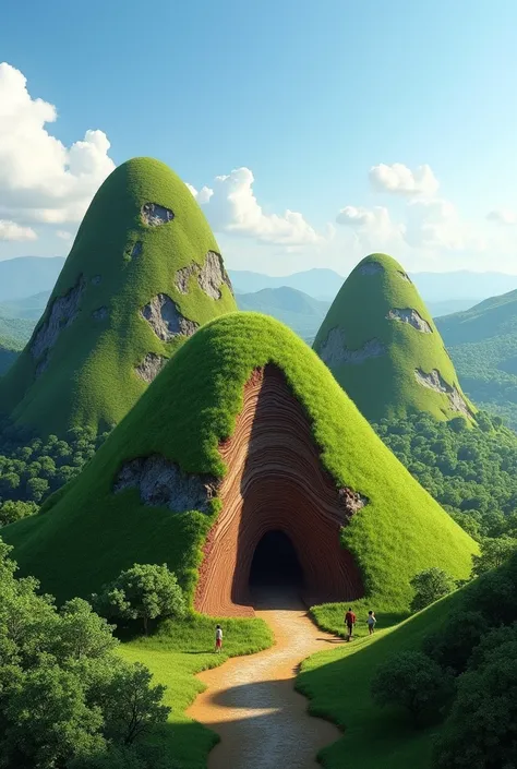 Yeah consider the chocolate hills in bohol in Philippines and now cut one of the hills. Show how the three hills will look like when one is cut and other two are as it is