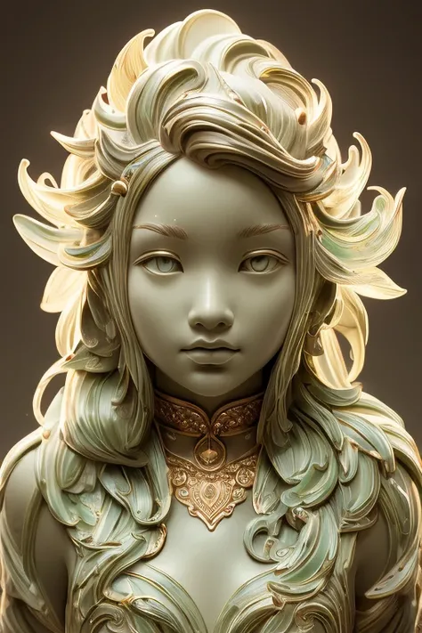 a plant human onlysculpture ,fusion of plants and humans,clear eyes,beautiful girl,cute,plant sculpture, plant all ,all plant only,live action,turn face to the camera,front,looking at camera,devil,background, dreamlike colors, transparent plant sculpture, ...