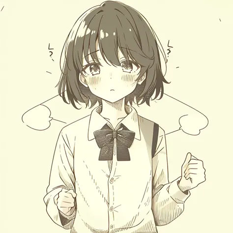 1 tomboy girl, blush, (dreamy expression:0.6), shy, (masterpiece, best quality:1.1), (sketch:1.1), paper, looking at viewer, upper body , detailed eyes , unbuttoned school shirt without underwear,