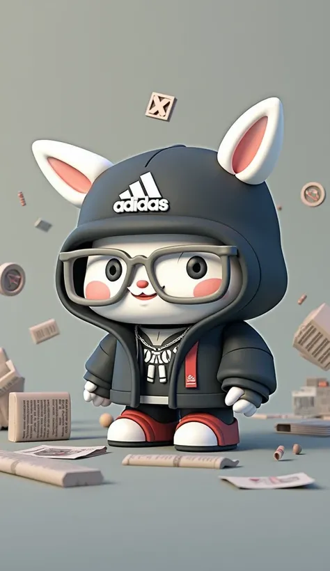  a unique toy character in pixel art style . The character is wearing an adidas hat in a stylish font.  and the letter also has glasses , On one lens, X is 、 on the other lens 、 text is easy to see .  multiple views in C4D style rendering ,  , 、 incorporat...