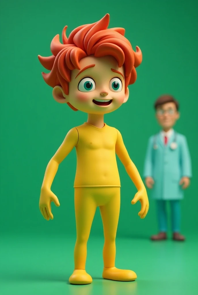 Im human who represents a condom and very realistic and human with red hair youre called a condom and a doctor green background and your favorite color is yellow and a man is a doctor