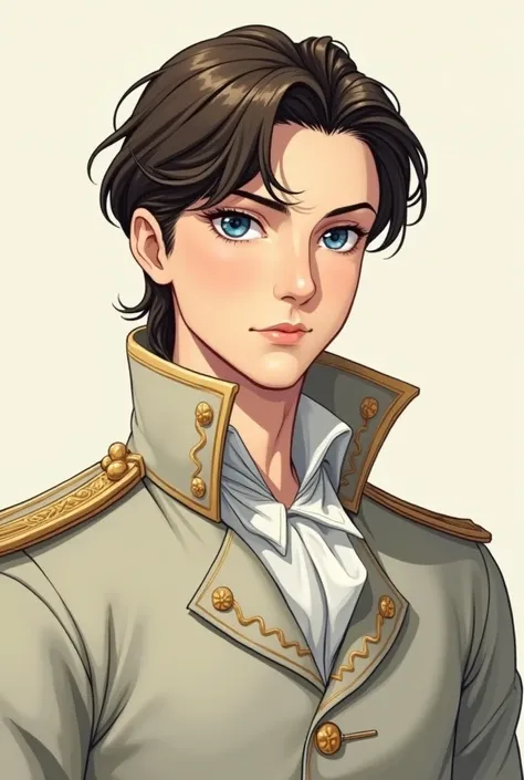 Créer moi une image dans un style dessin manga, du prince de cendrillon adulte avec des yeux bleu et un visage doux en plein pied 