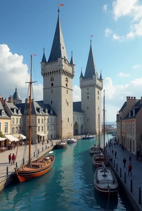  An image representing the port of La Rochelle with its two towers in France. Realistic and detailed full HD . 