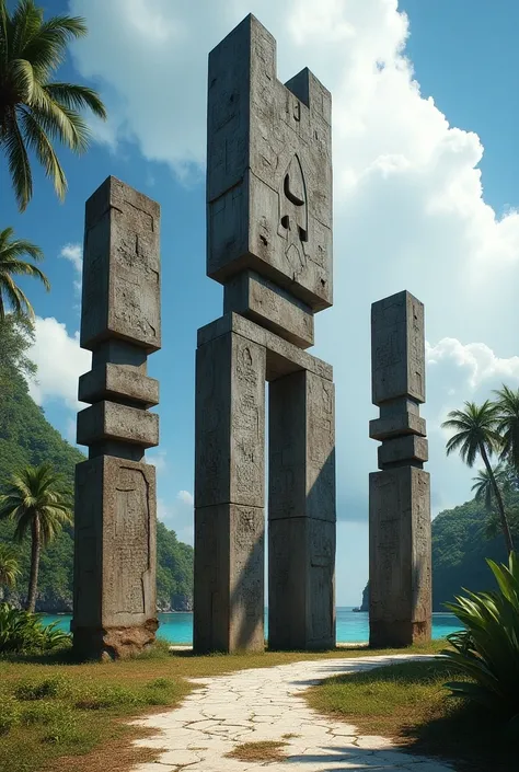 Abstract totem sculptures typical of the archipelago