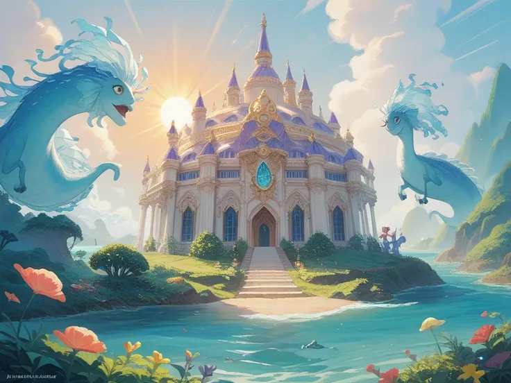  The blue and mysterious deep sea. The sun streaks from the sea surface with colorful corals and pearls that decorate the kingdoms crystal palace，Elegant sea grass silkily dance flocks of mermaids and flocks swim in groups ， presents a magical ocean Realm 