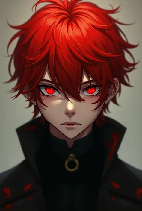 red hair，red pupils，Middle Split Head，Face length，Boys Singles, Bangs, red eye, 眼間Bangs, 