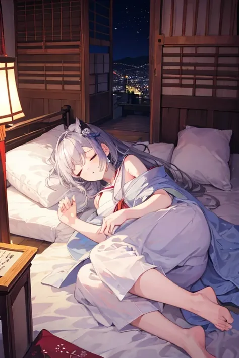 ((highest quality)), 、woman、night、sleep、bed、fluffy、ephemeral，Hishiki Shrine