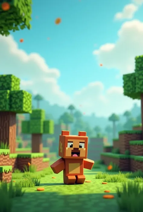 Create a attractive banner for youtube with some Minecraft trees and chatacter 