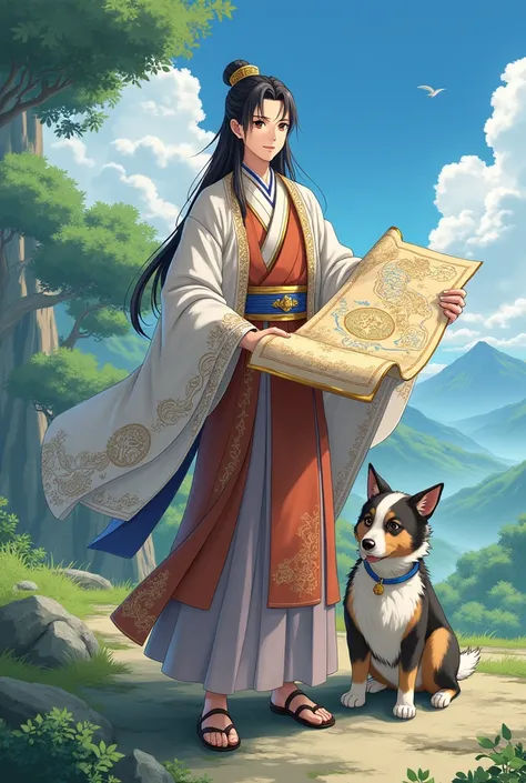 PPanel 3:
Visual: Yu a Japanese prince appears next to Doy, smiling and holding a map that connects different eras.  .  (landscape) ANIME MANGA