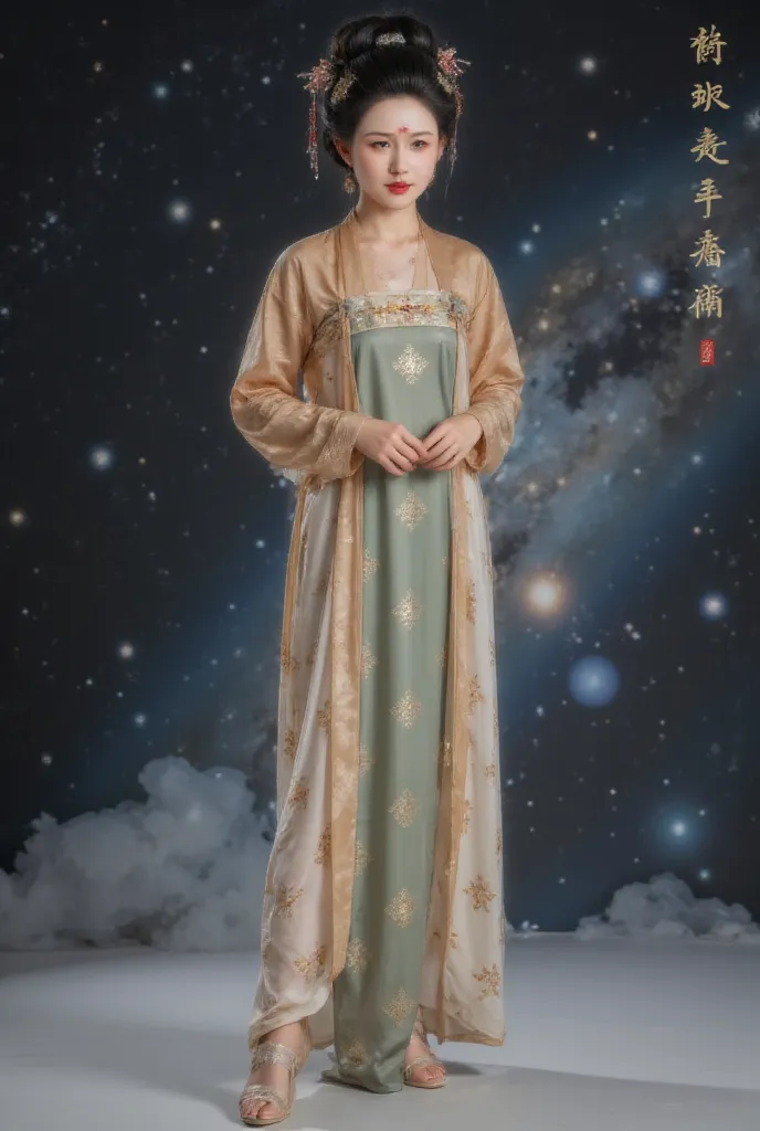 , (whole body照:1.4), [space art, 1 cheongsam woman，whole body， to a standing，transparent robotic arm ， slim figure ，perfect prop...