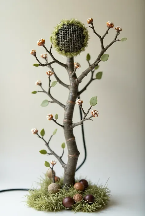 a not too thick mic stand decoration idea with a forest theme and with materials that are easy to make yourself 