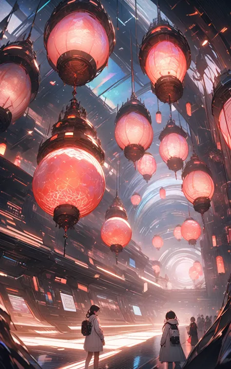 "Space Station Gravity-Controlled Lanterns"
 prompt : Hyper-detailed nano-textured anti-gravity lanterns in 8K resolution, showcasing intricate patterns and vibrant colors. The scene features a futuristic space station interior with holographic displays an...