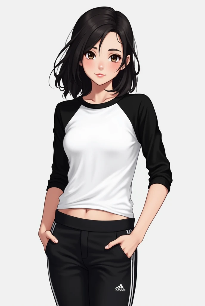 Girl wearing Black and white raglan full sleeve 