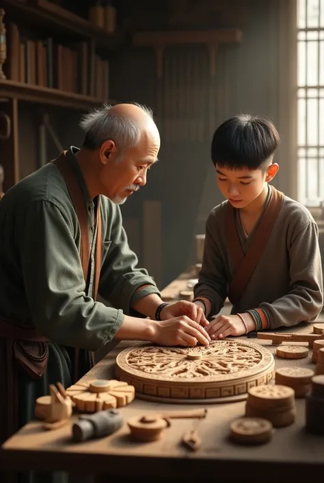  Lubans nephew Zhang Tong learned crafts with Luban。
