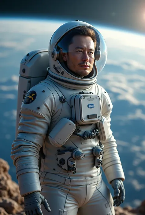 Elon Musk on earth wearing space suit 