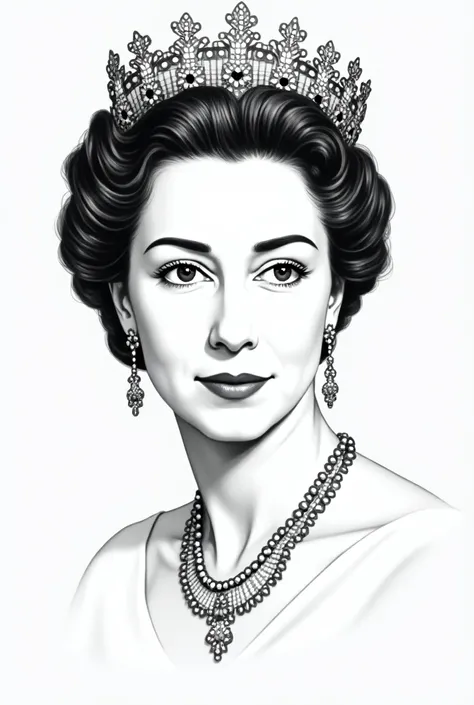 Classic photo of the younger Queen Elizabeths face in black and white vector design style