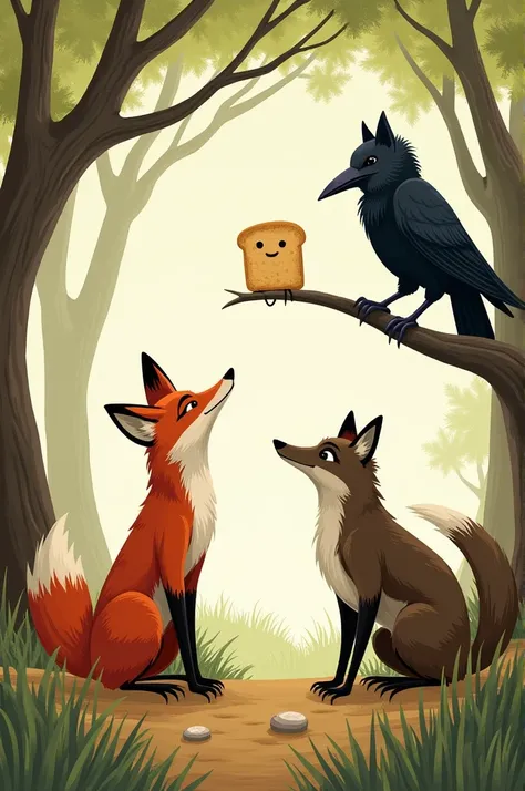 The fox went closer to the crow and said, “Oh, Brother Crow, you look so beautiful! Your voice is so lovely. Among all the birds I know, you are the most impressive.”

Hearing this, the crow just looked at her for a while. The fox then said, “Your voice is...