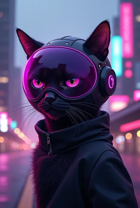 a cool cat wesring a helmet...include cool purple lights 