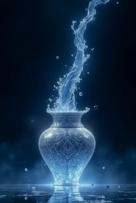 Image of a beautiful vase pouring a lot of water into the starry sky in the colors silver and blue 