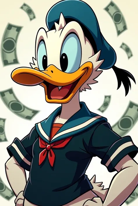 Pato Donald, 2D, anime, Money,Black shirt,