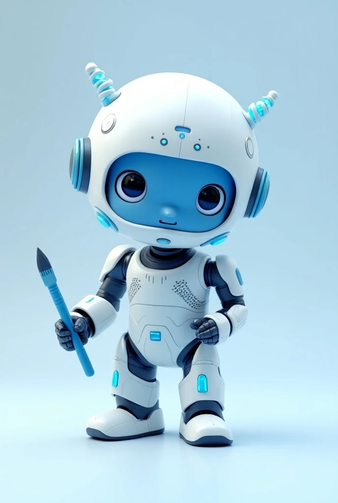  in art  AI showrooms, a chibi style mascot named "SeaArt", featuring a blend of artistic flair and AI technology in a harmonious blue and white color scheme. The character should embody a circular or oval head topped with subtle AI-inspired antennae-like ...