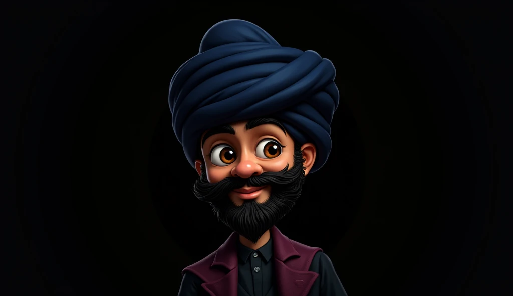 Pic of man with curle beard and royal blue turban in carrot  pink background  in cartoonish style
