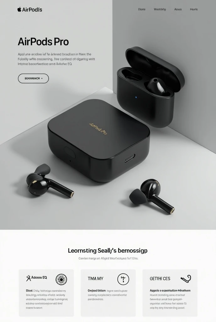 Generate airpods pro template for Shopify website add content like noise cancelling etc with Balck & white theme