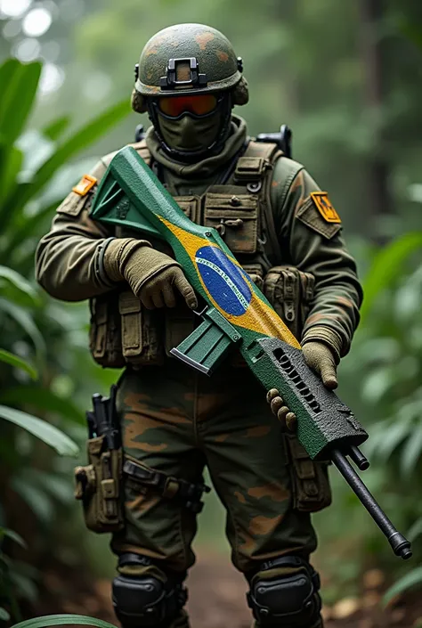 ParaFAL weapon Brazil Flag colour sit on Brazil army man