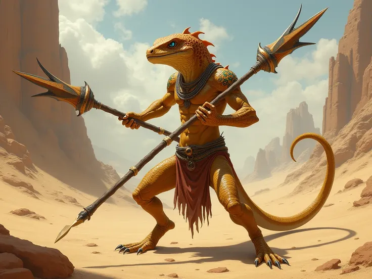 Anthropomorphic humanoid sand lizard, Spears , Fantasy, Wizards of the Coast LLC