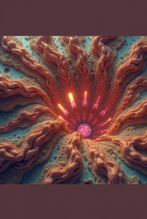 an organic cellular tissue crossed by powerful energies. Gateways to damnation.((deep wiew)),photographic,ultra high resolution,hyperdetailed, masterpiece, 3d modelling, digital art.