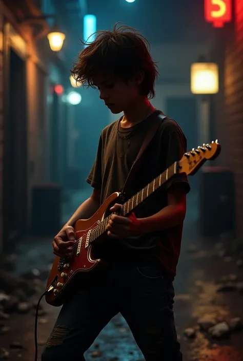 It shows a 17-year-old boy playing guitar 