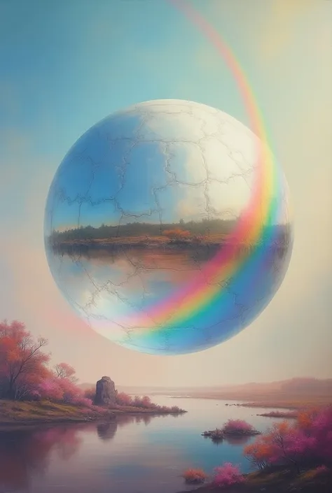 An oil work on a sphere and a rainbow 
