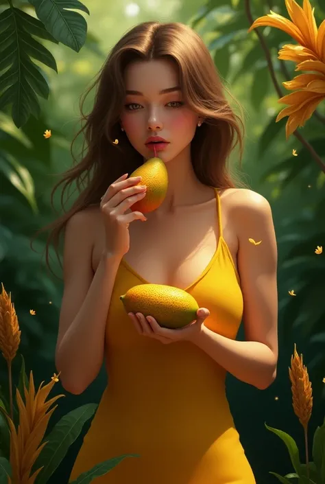 Skinny woman eating Brazilian fruit